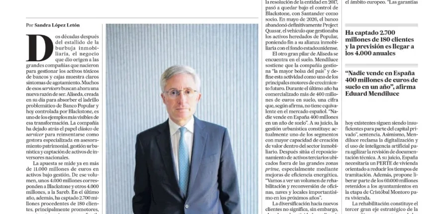 Eduard Mendiluce destaca en EL PAÍS el crecimiento y la transformación de Aliseda